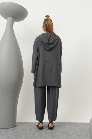 Women's Snap and Cord Detailed Hooded Trouser Set - 20609TKS Women's Snap and Cord Detailed Hooded Trouser Set - 20609TKS