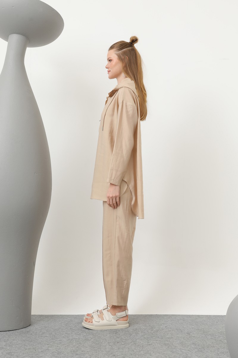 Women's Snap and Cord Detailed Hooded Trouser Set - 20609TKS
