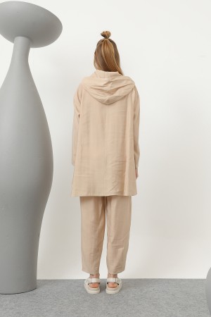 Women's Snap and Cord Detailed Hooded Trouser Set - 20609TKS
