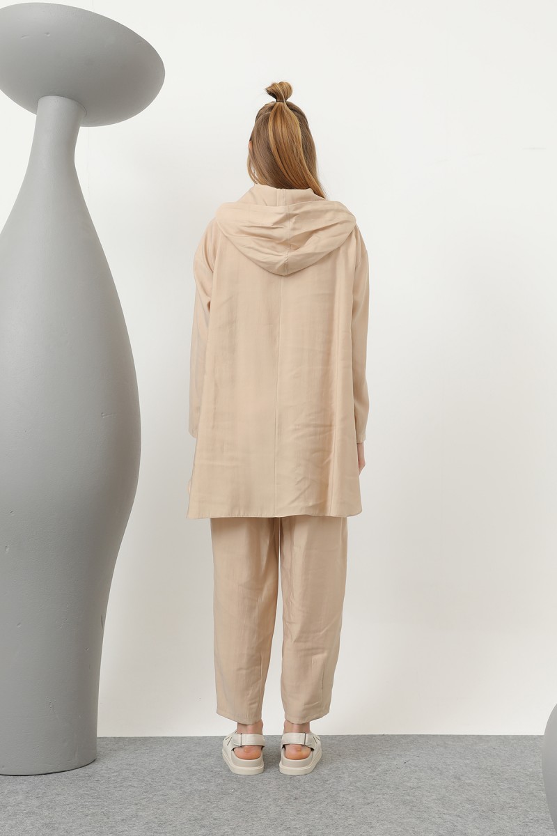 Women's Snap and Cord Detailed Hooded Trouser Set - 20609TKS