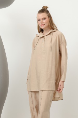 Women's Snap and Cord Detailed Hooded Trouser Set - 20609TKS