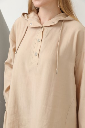 Women's Snap and Cord Detailed Hooded Trouser Set - 20609TKS