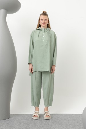 Women's Snap and Cord Detailed Hooded Trouser Set - 20609TKS