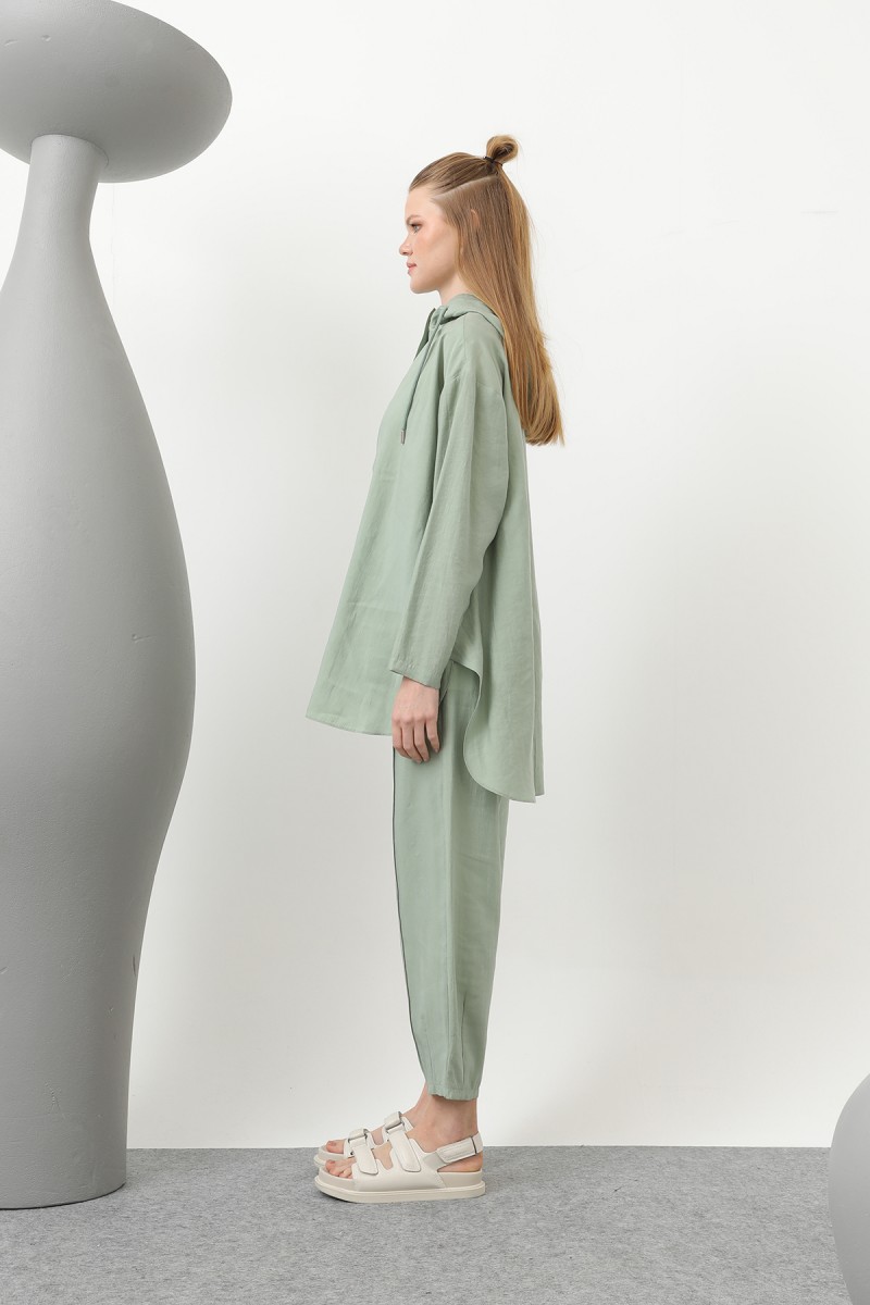 Women's Snap and Cord Detailed Hooded Trouser Set - 20609TKS