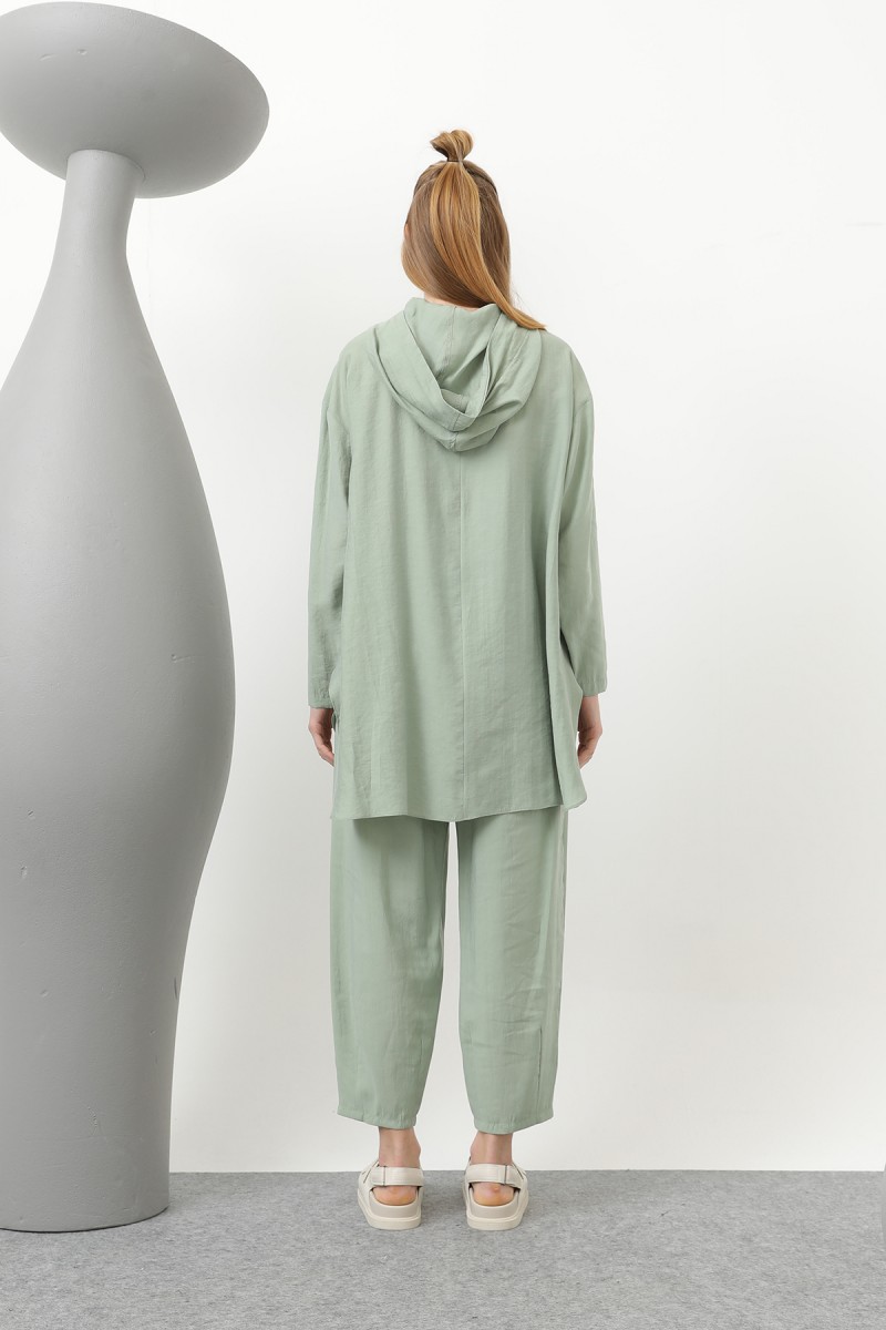 Women's Snap and Cord Detailed Hooded Trouser Set - 20609TKS