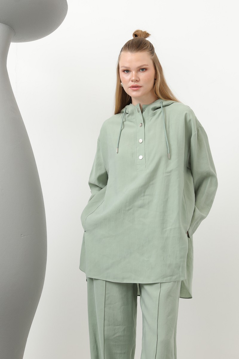 Women's Snap and Cord Detailed Hooded Trouser Set - 20609TKS