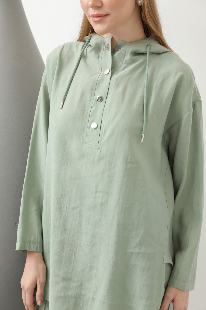 Women's Snap and Cord Detailed Hooded Trouser Set - 20609TKS