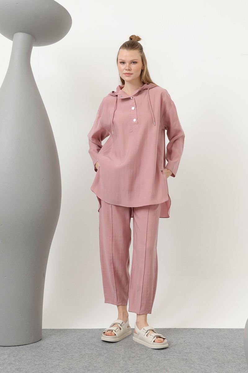 Women's Snap and Cord Detailed Hooded Trouser Set - 20609TKS Women's Snap and Cord Detailed Hooded Trouser Set - 20609TKS