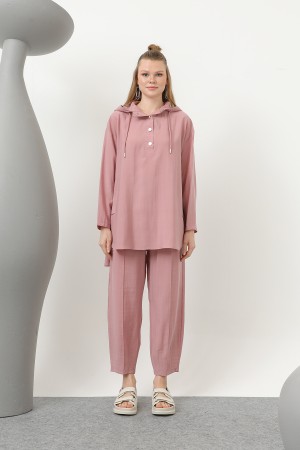 Women's Snap and Cord Detailed Hooded Trouser Set - 20609TKS Women's Snap and Cord Detailed Hooded Trouser Set - 20609TKS