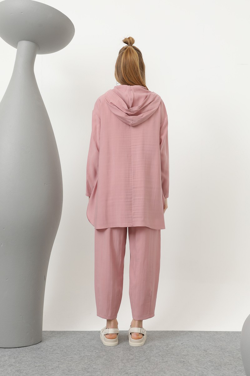 Women's Snap and Cord Detailed Hooded Trouser Set - 20609TKS Women's Snap and Cord Detailed Hooded Trouser Set - 20609TKS