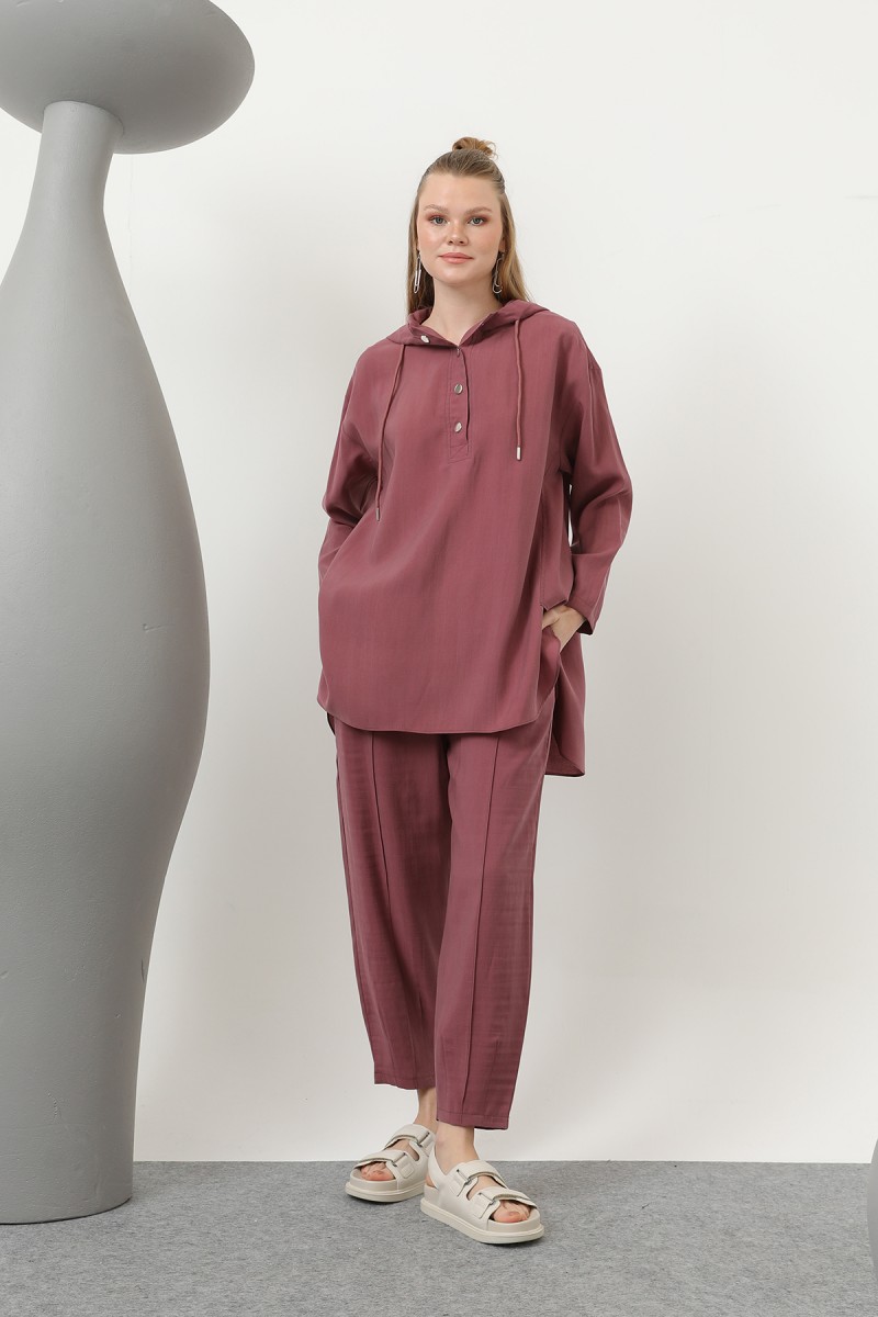 Women's Snap and Cord Detailed Hooded Trouser Set - 20609TKS Women's Snap and Cord Detailed Hooded Trouser Set - 20609TKS