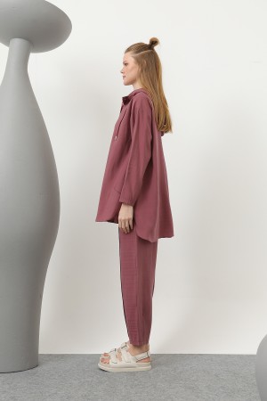 Women's Snap and Cord Detailed Hooded Trouser Set - 20609TKS Women's Snap and Cord Detailed Hooded Trouser Set - 20609TKS