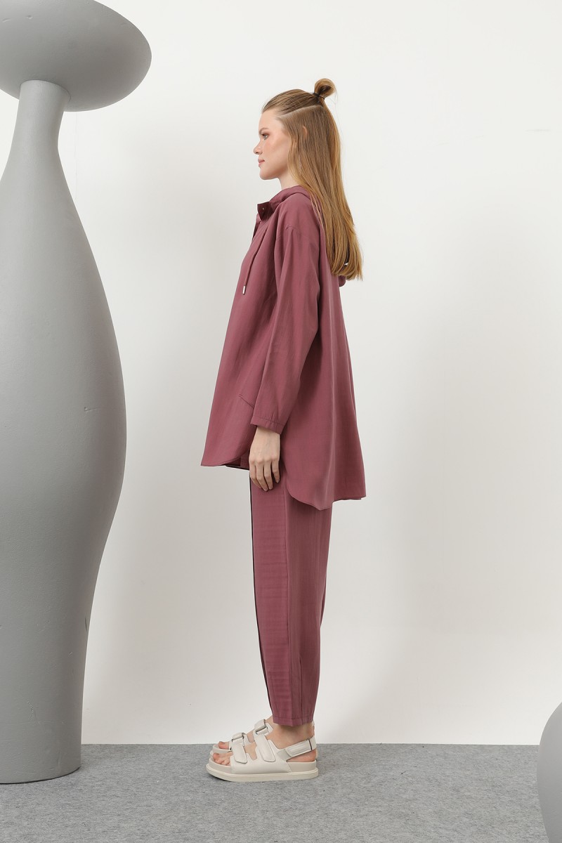 Women's Snap and Cord Detailed Hooded Trouser Set - 20609TKS Women's Snap and Cord Detailed Hooded Trouser Set - 20609TKS