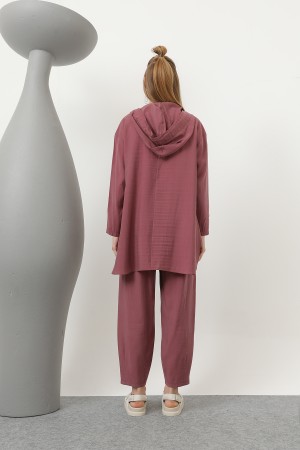 Women's Snap and Cord Detailed Hooded Trouser Set - 20609TKS Women's Snap and Cord Detailed Hooded Trouser Set - 20609TKS