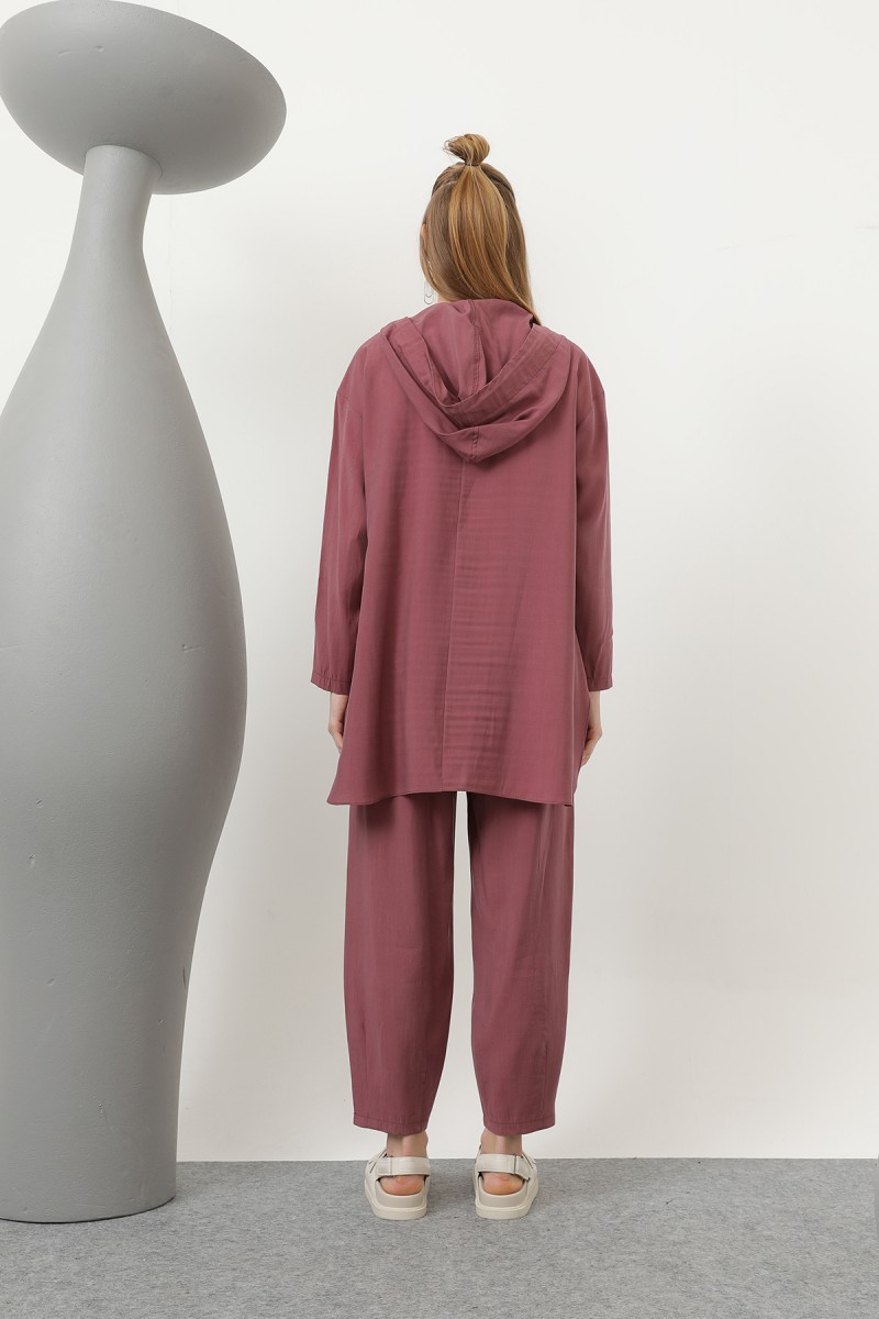 Women's Snap and Cord Detailed Hooded Trouser Set - 20609TKS Women's Snap and Cord Detailed Hooded Trouser Set - 20609TKS