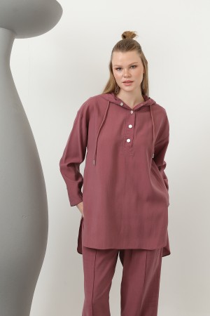 Women's Snap and Cord Detailed Hooded Trouser Set - 20609TKS Women's Snap and Cord Detailed Hooded Trouser Set - 20609TKS