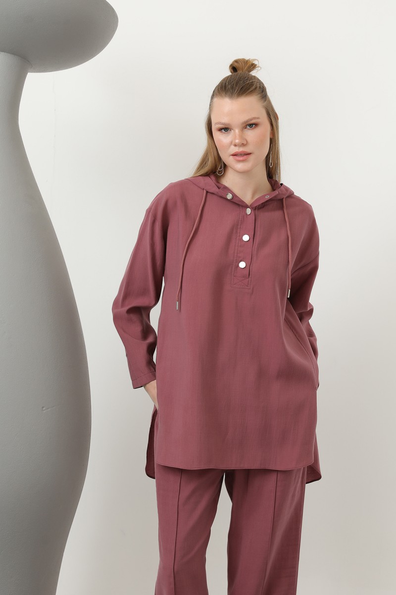 Women's Snap and Cord Detailed Hooded Trouser Set - 20609TKS Women's Snap and Cord Detailed Hooded Trouser Set - 20609TKS