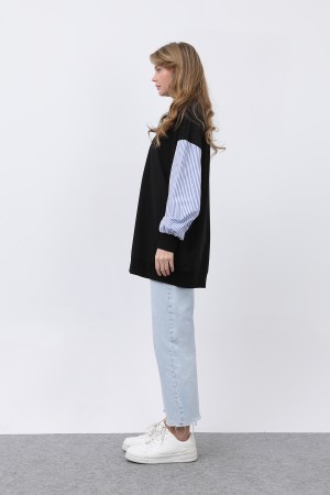 Kadın Şapkalı Köpek Nakışlı Garnili Sweatshirt - 20632SWT Kadın Şapkalı Köpek Nakışlı Garnili Sweatshirt - 20632SWT