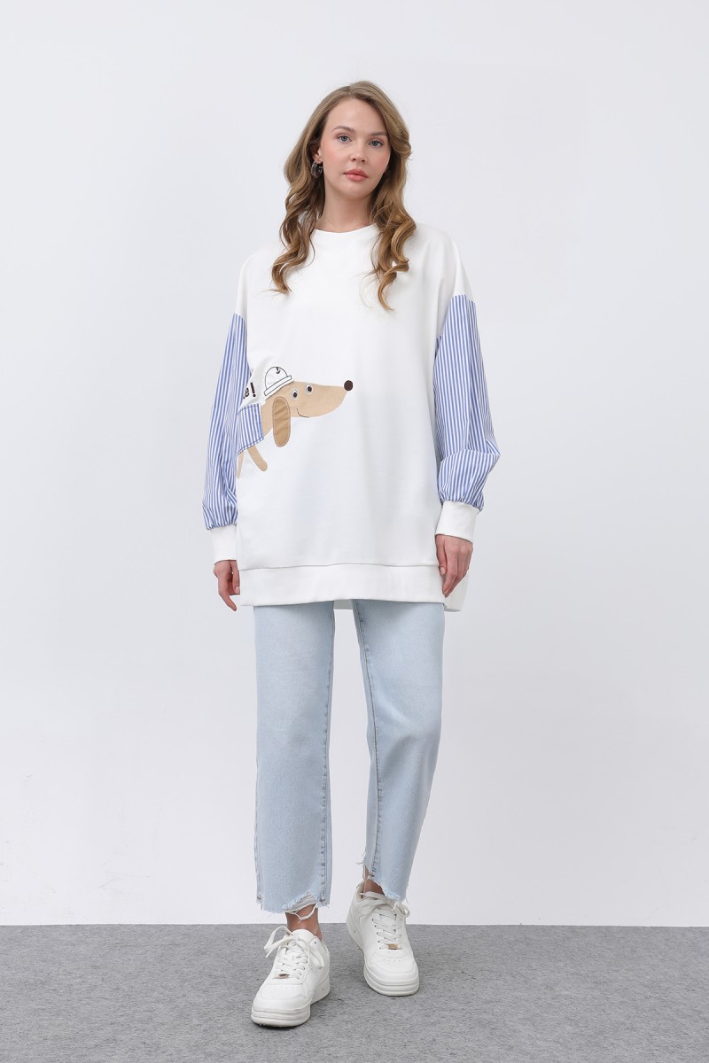 Kadın Şapkalı Köpek Nakışlı Garnili Sweatshirt - 20632SWT Kadın Şapkalı Köpek Nakışlı Garnili Sweatshirt - 20632SWT