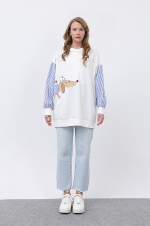 Kadın Şapkalı Köpek Nakışlı Garnili Sweatshirt - 20632SWT Kadın Şapkalı Köpek Nakışlı Garnili Sweatshirt - 20632SWT