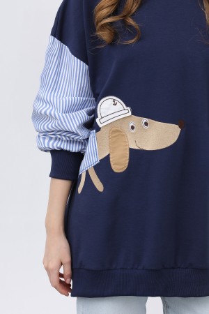 Kadın Şapkalı Köpek Nakışlı Garnili Sweatshirt - 20632SWT Kadın Şapkalı Köpek Nakışlı Garnili Sweatshirt - 20632SWT