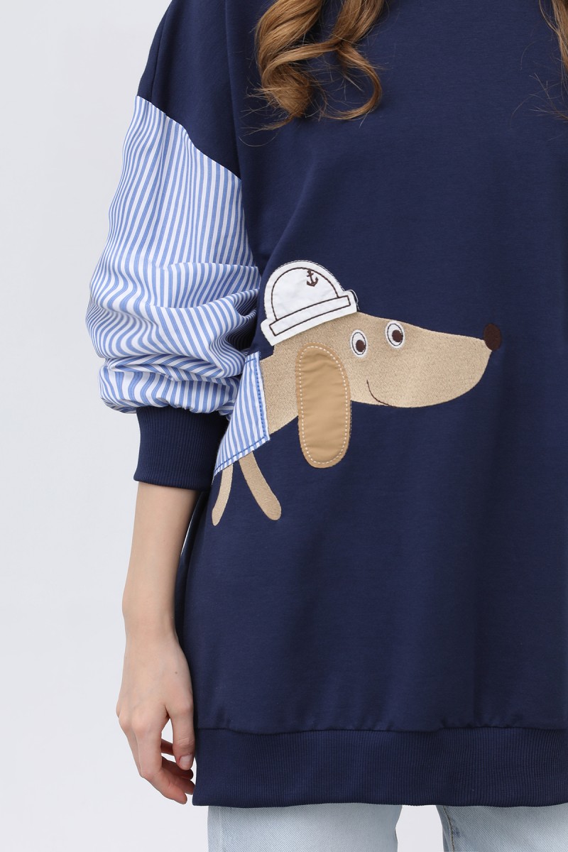 Kadın Şapkalı Köpek Nakışlı Garnili Sweatshirt - 20632SWT Kadın Şapkalı Köpek Nakışlı Garnili Sweatshirt - 20632SWT