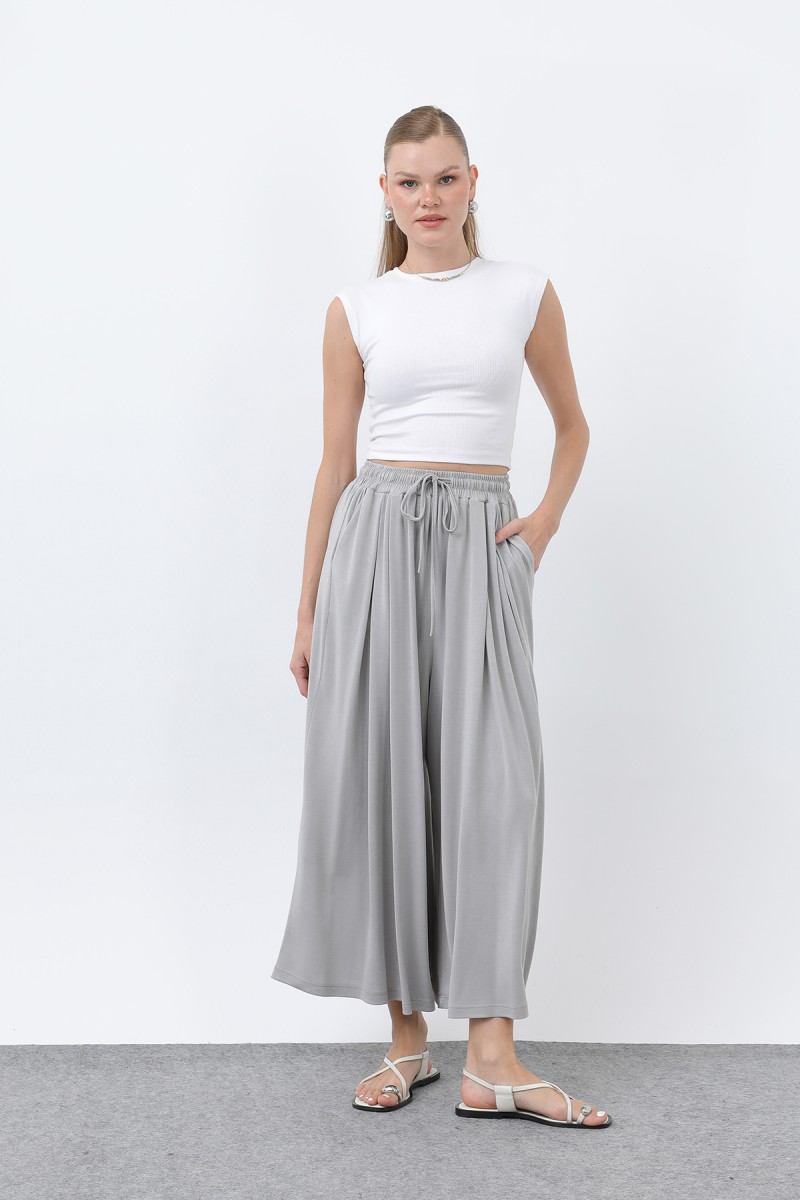 Kadın Beli Kuşaklı Etek Görünümlü Pantolon - 20664PNT