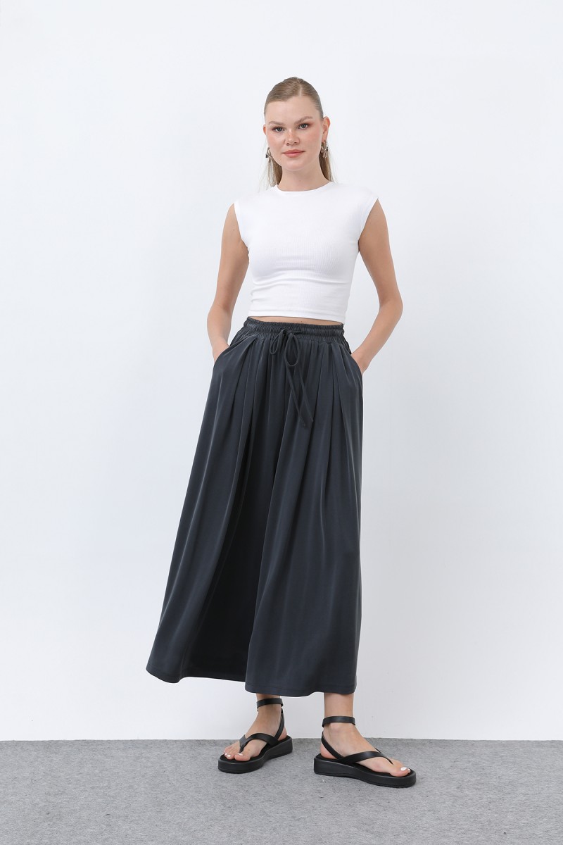 Kadın Beli Kuşaklı Etek Görünümlü Pantolon - 20664PNT
