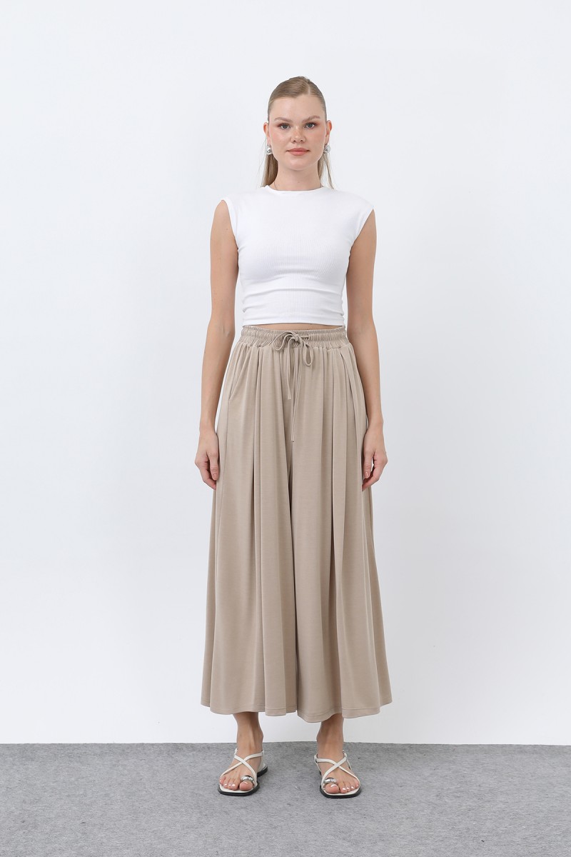 Kadın Beli Kuşaklı Etek Görünümlü Pantolon - 20664PNT