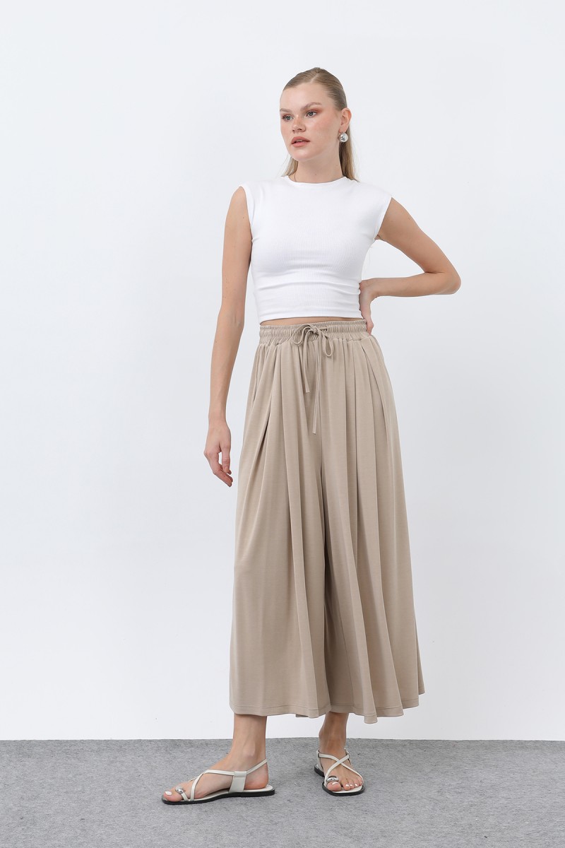 Kadın Beli Kuşaklı Etek Görünümlü Pantolon - 20664PNT