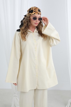Kadın Düğme Detaylı Oversize Gömlekli Takım-20694TKS