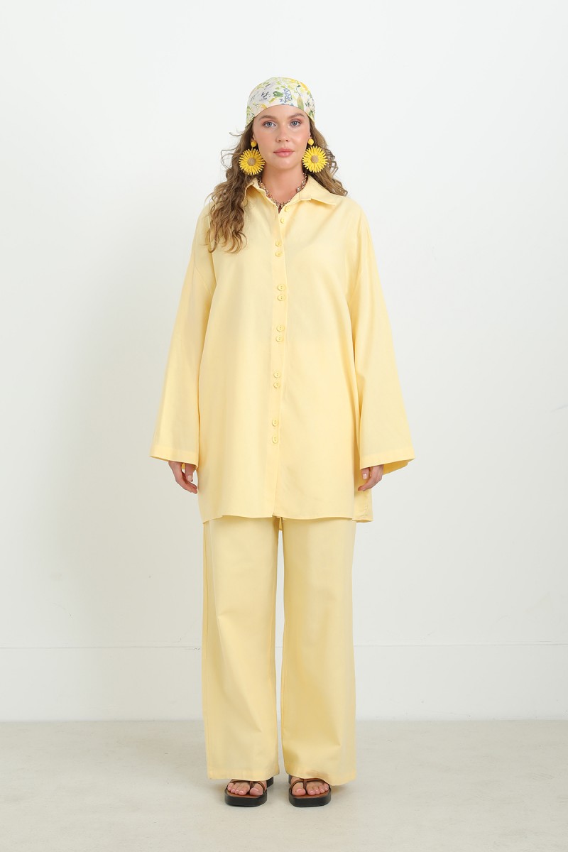 Kadın Düğme Detaylı Oversize Gömlekli Takım-20694TKS