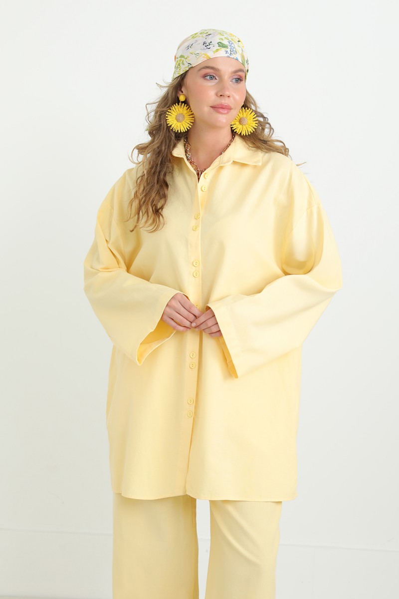 Kadın Düğme Detaylı Oversize Gömlekli Takım-20694TKS