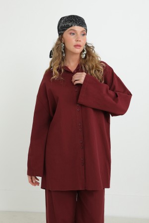 Kadın Düğme Detaylı Oversize Gömlekli Takım-20694TKS