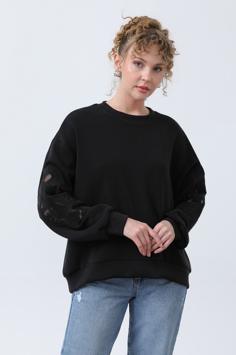 Kadın Kollar File Nakışlı Sweatshirt Kadın Kollar File Nakışlı Sweatshirt