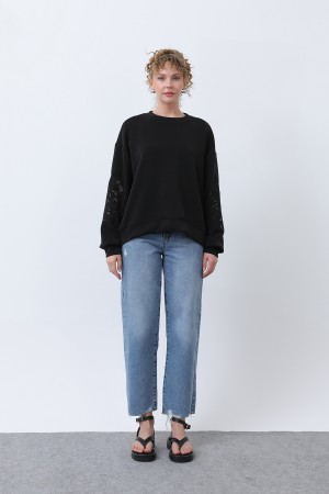 Kadın Kollar File Nakışlı Sweatshirt Kadın Kollar File Nakışlı Sweatshirt