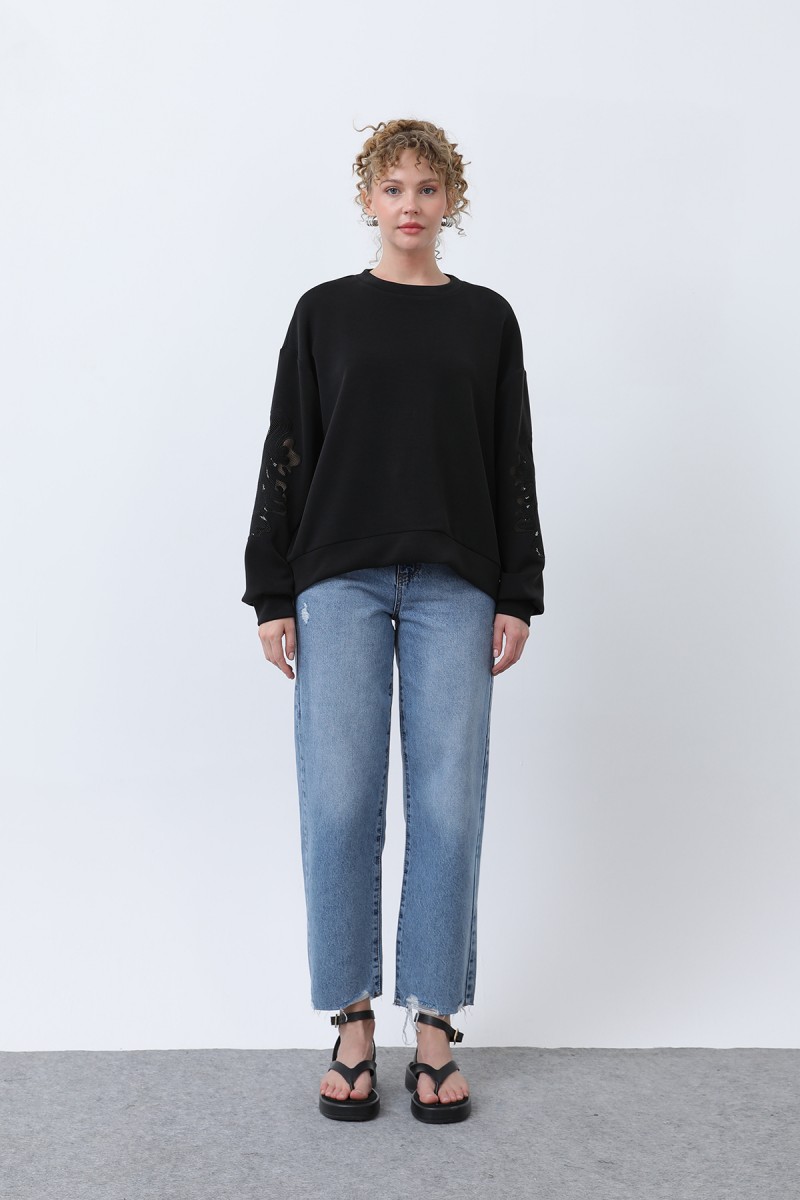 Kadın Kollar File Nakışlı Sweatshirt Kadın Kollar File Nakışlı Sweatshirt