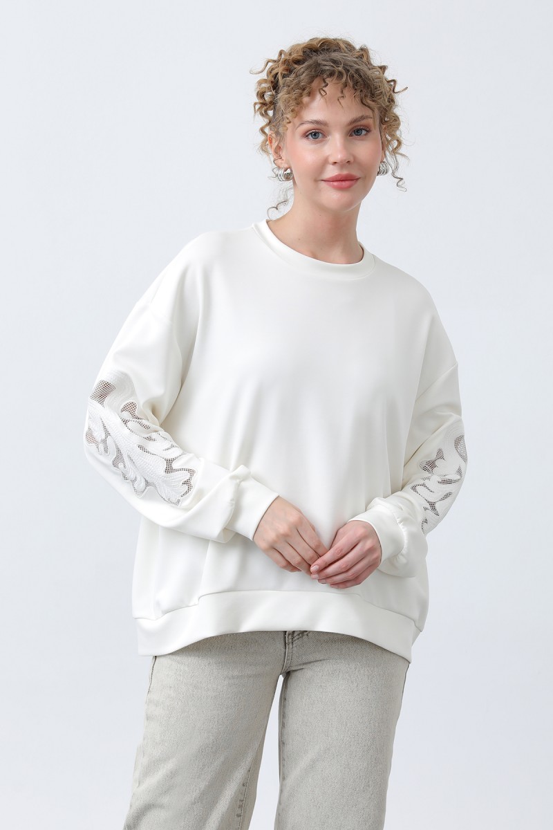 Kadın Kollar File Nakışlı Sweatshirt Kadın Kollar File Nakışlı Sweatshirt