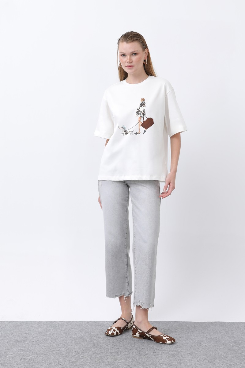 Kadın Kız Baskılı Basic Tshirt -32254TSH Kadın Kız Baskılı Basic Tshirt -32254TSH