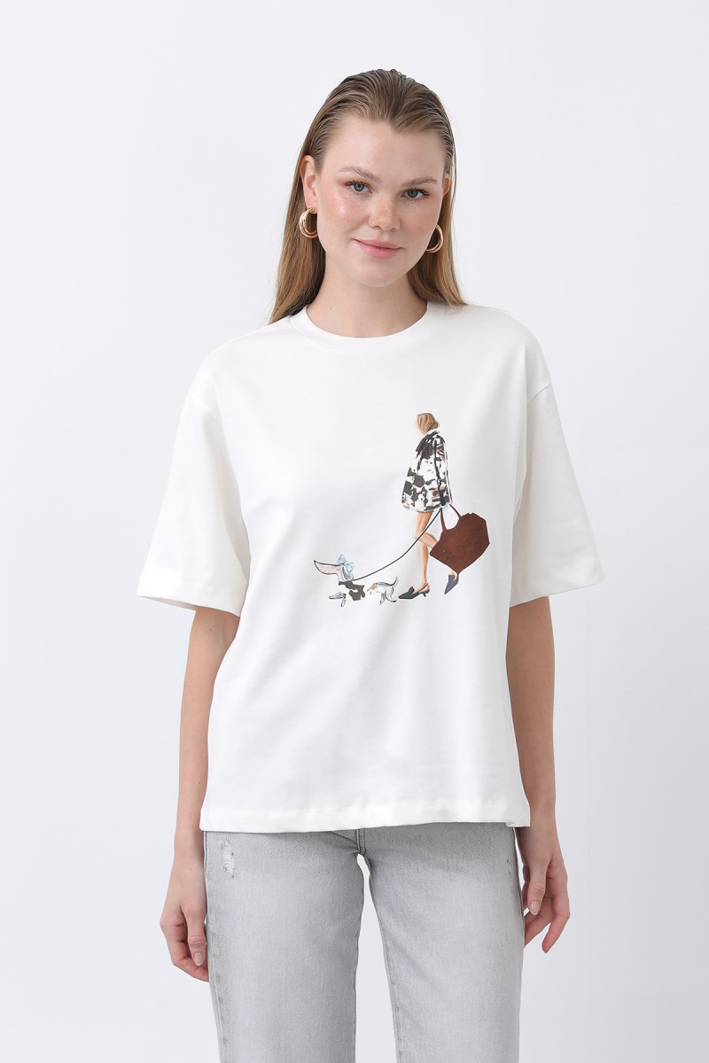 Kadın Kız Baskılı Basic Tshirt -32254TSH Kadın Kız Baskılı Basic Tshirt -32254TSH