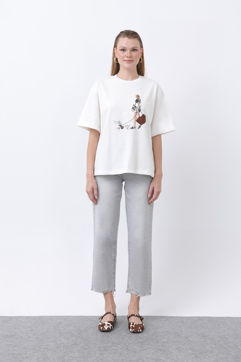 Kadın Kız Baskılı Basic Tshirt -32254TSH Kadın Kız Baskılı Basic Tshirt -32254TSH