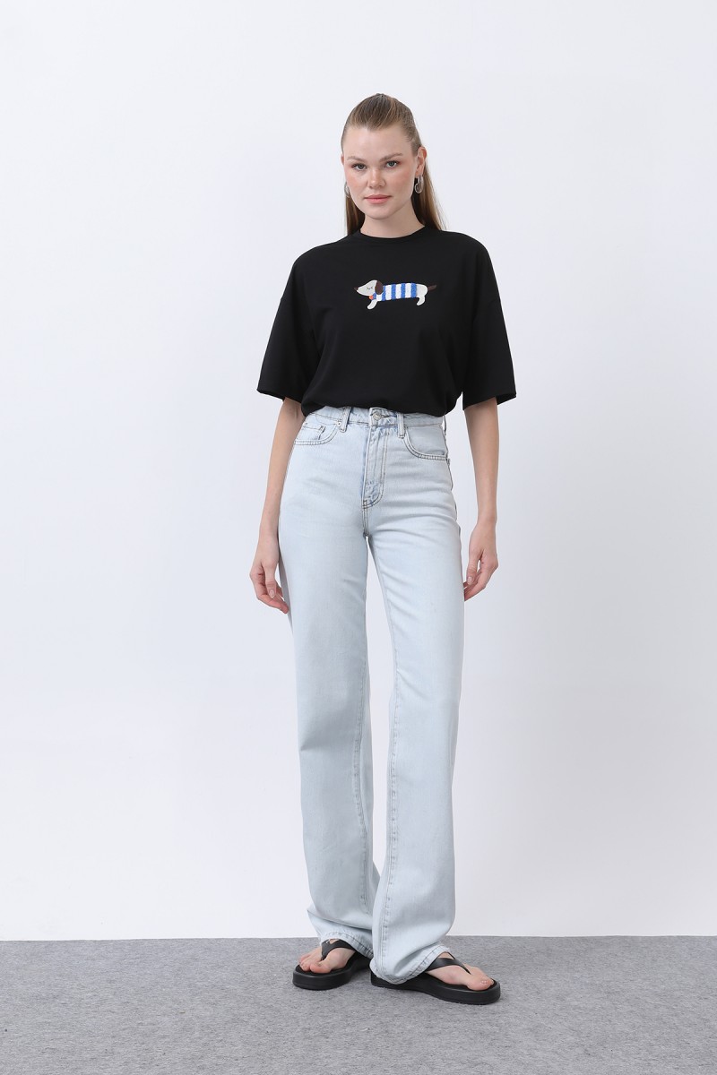 Kadın Köpek Nakışlı Basic Tshirt -32255TSH Kadın Köpek Nakışlı Basic Tshirt -32255TSH