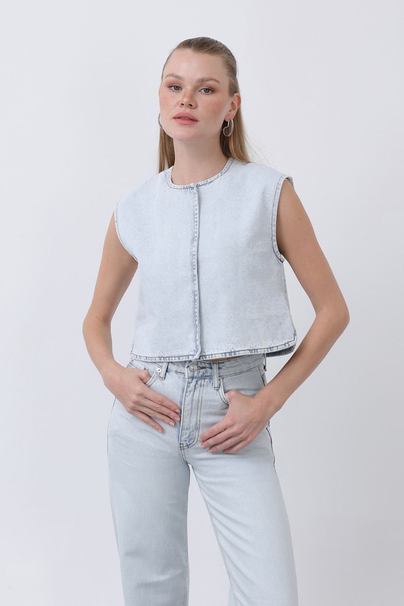 Kadın Sıfır Kol Denim Yelek -32278YLK Kadın Sıfır Kol Denim Yelek -32278YLK