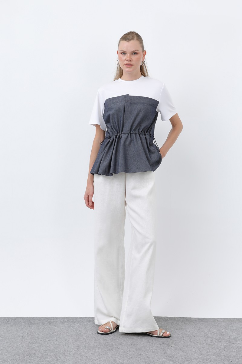 Kadın Denim Detaylı Bluz - 32318BLZ Kadın Denim Detaylı Bluz - 32318BLZ