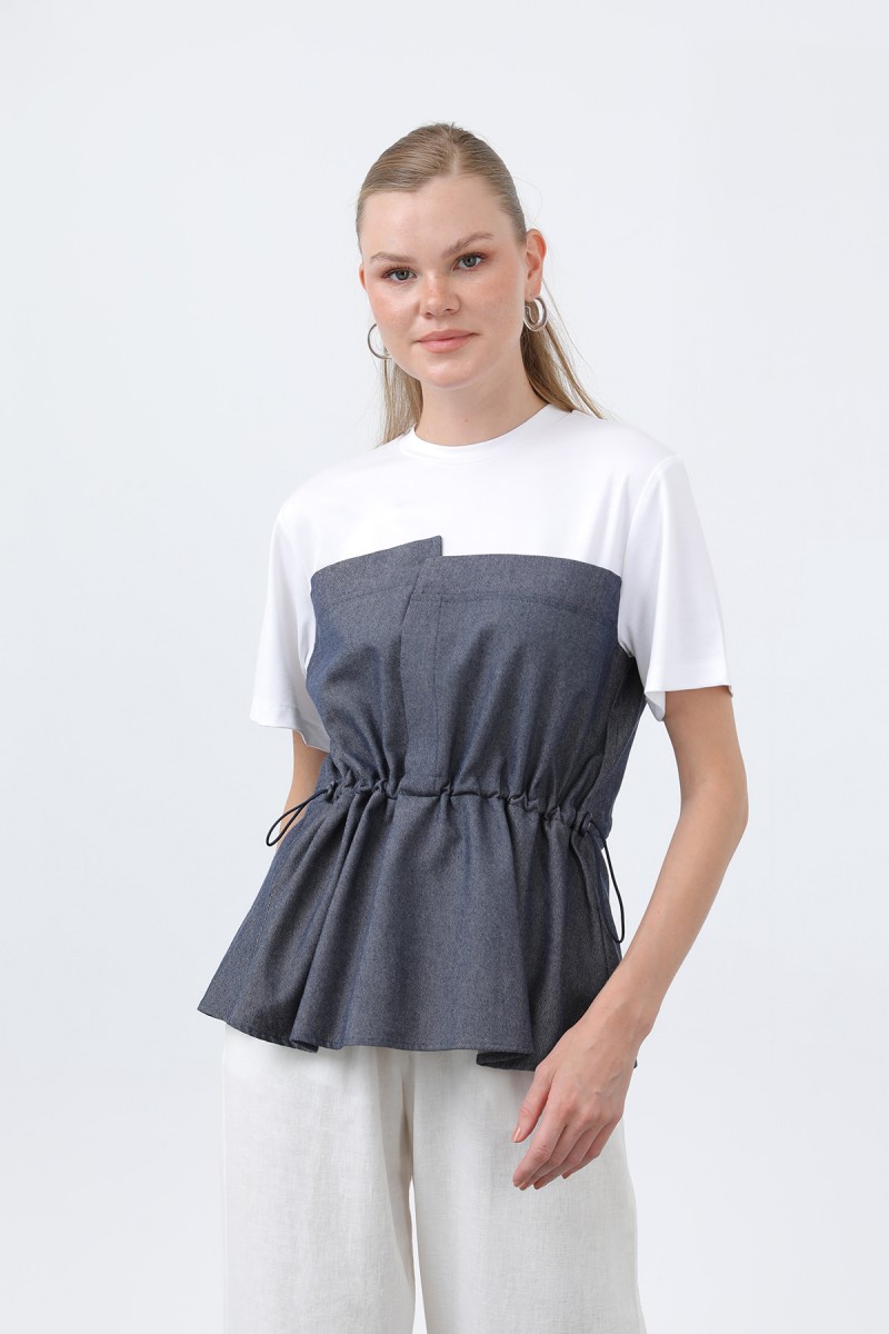 Kadın Denim Detaylı Bluz - 32318BLZ Kadın Denim Detaylı Bluz - 32318BLZ