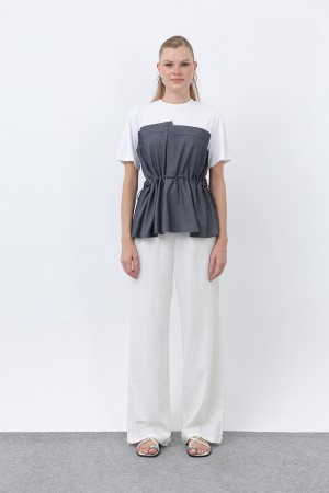 Kadın Denim Detaylı Bluz - 32318BLZ Kadın Denim Detaylı Bluz - 32318BLZ