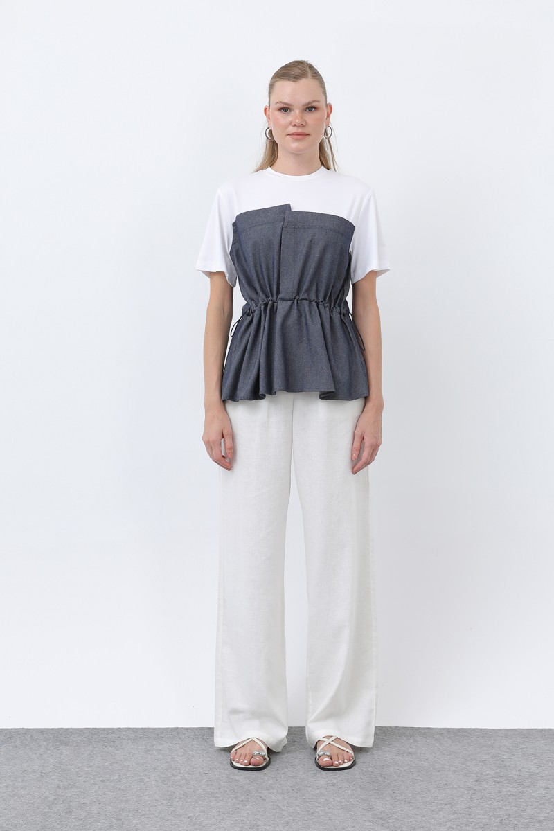 Kadın Denim Detaylı Bluz - 32318BLZ Kadın Denim Detaylı Bluz - 32318BLZ