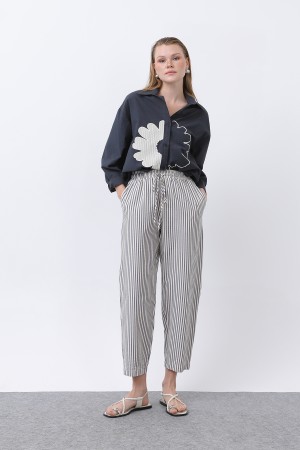 Kadın Çizgili Havuç Form Pantolon -32344PNT