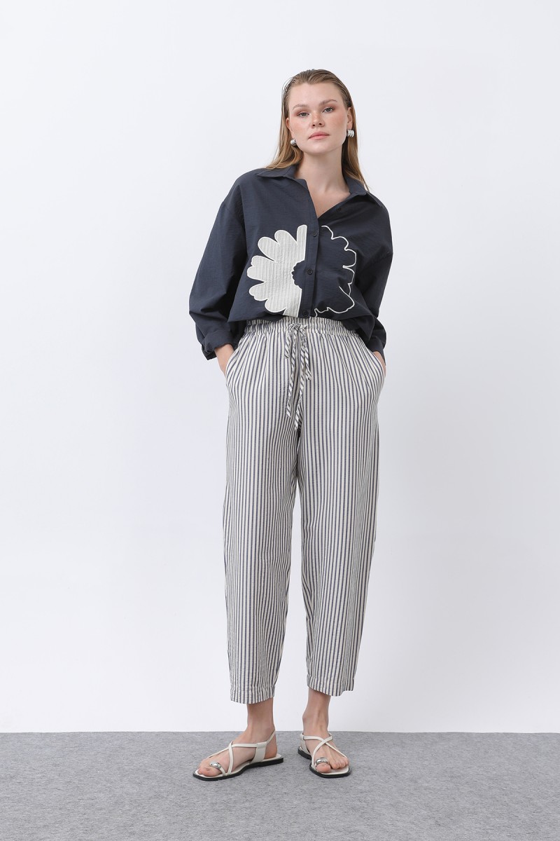 Kadın Çizgili Havuç Form Pantolon -32344PNT