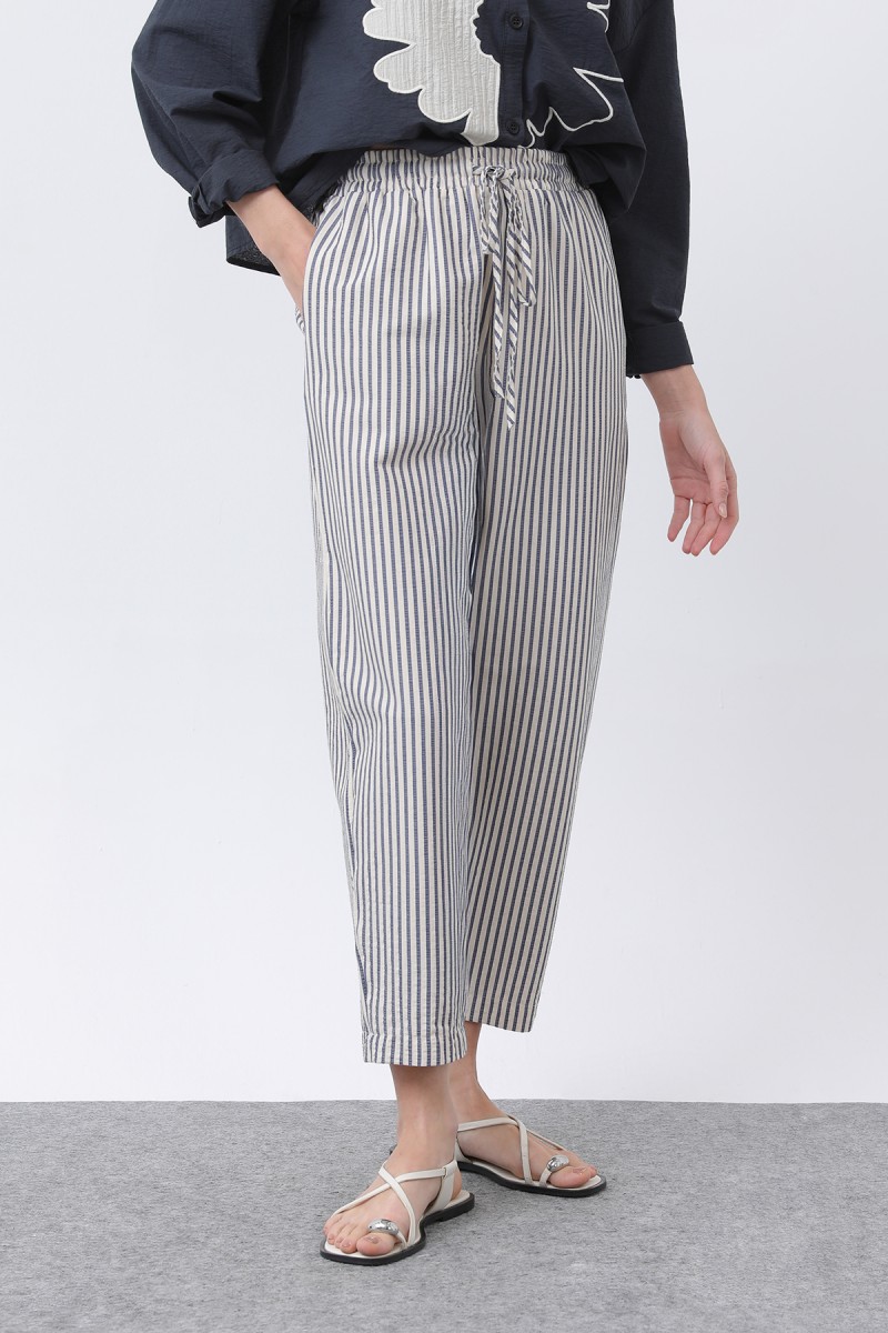 Kadın Çizgili Havuç Form Pantolon -32344PNT